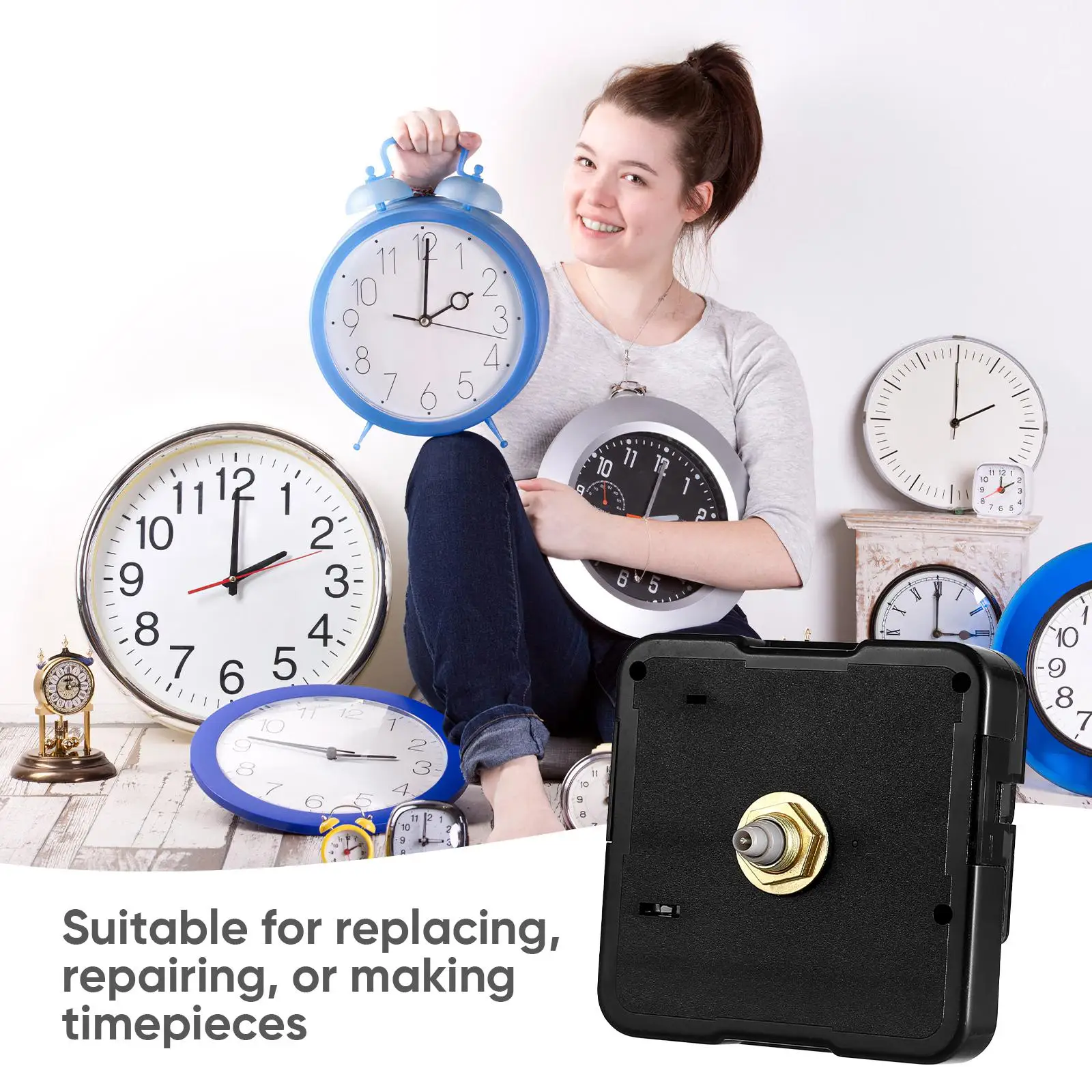 Quartz 56X56X16Mm Black ABS Wall Clock Mechanism Replacement Movement For Home Decor Clock Parts Accessories Quartz Clock