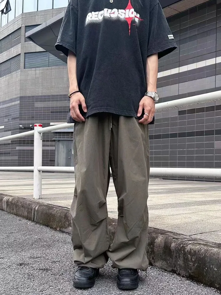 HOUZHOU Japanese Style Gorpcore Track Pants Harajuku Hippie Street Cargo Parachute Pants Kpop American Retro Baggy Sweatpants