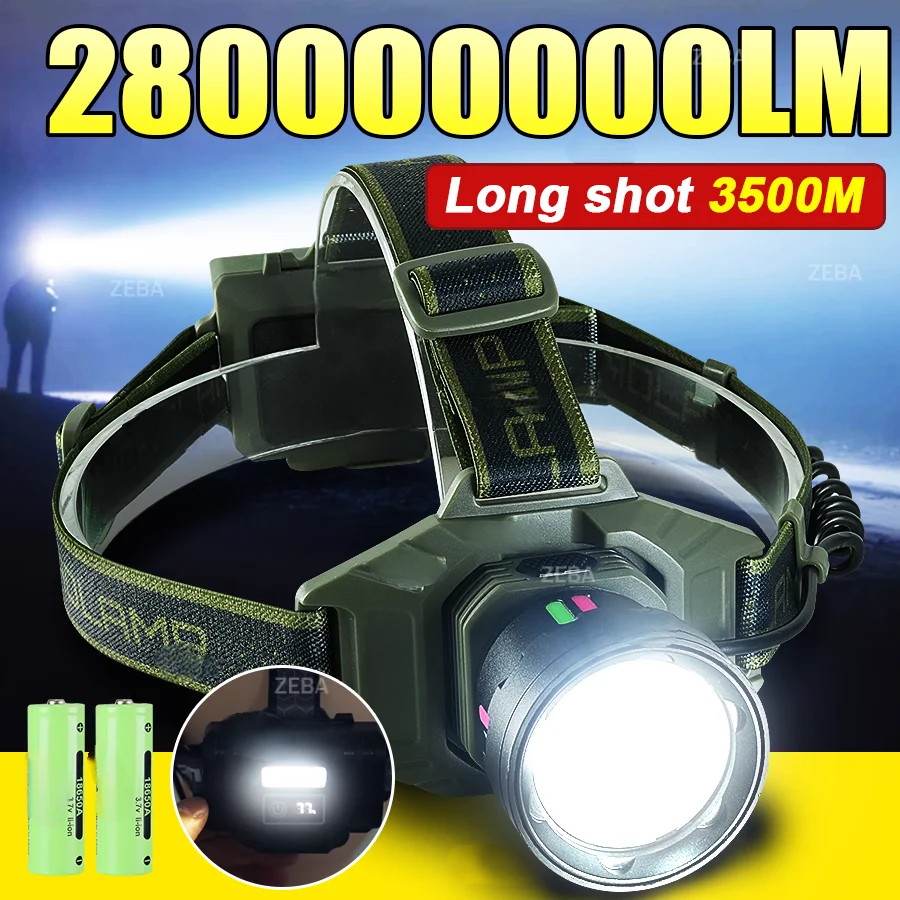 Most Powerful LED Headlight 28000000LM Ultra Bright Rechargeable LED Headlamp Long Range 3500M Head Flashlight 18650 Head Torch