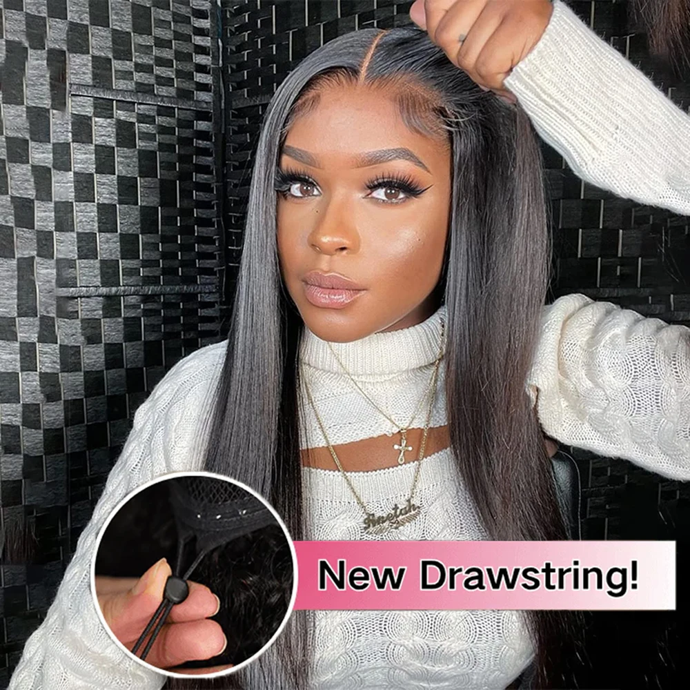 

Geeta Upgrade Drawstring Straight Wear And Go Glueless Wig 100% Human Hair Brazilian 7x5 Lace Front Closure Wigs For Black Women