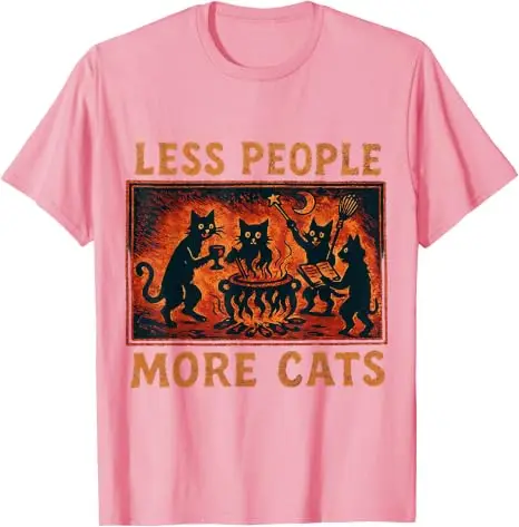 Vintage Less People More Cats T-Shirt Y2k Horror Lustige Introvert-Katzen-Bekleidung Humor Einzigartige Gothic Mystical Witchcraft T-Shirt-Kleidung – Detail 7