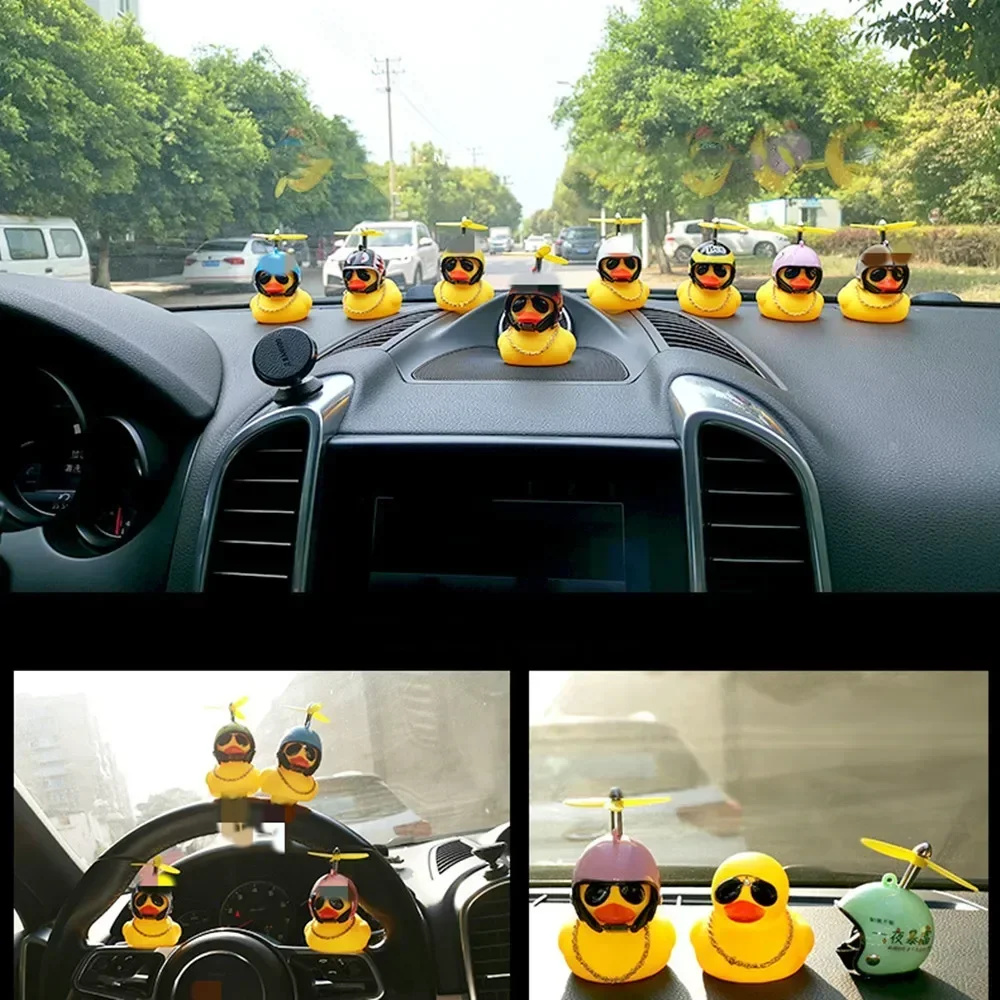 Car Duck with Helmet Broken Wind Pendant Small Yellow Duck Road Bike Motor Helmet Riding Cycling Accessories Without Lights