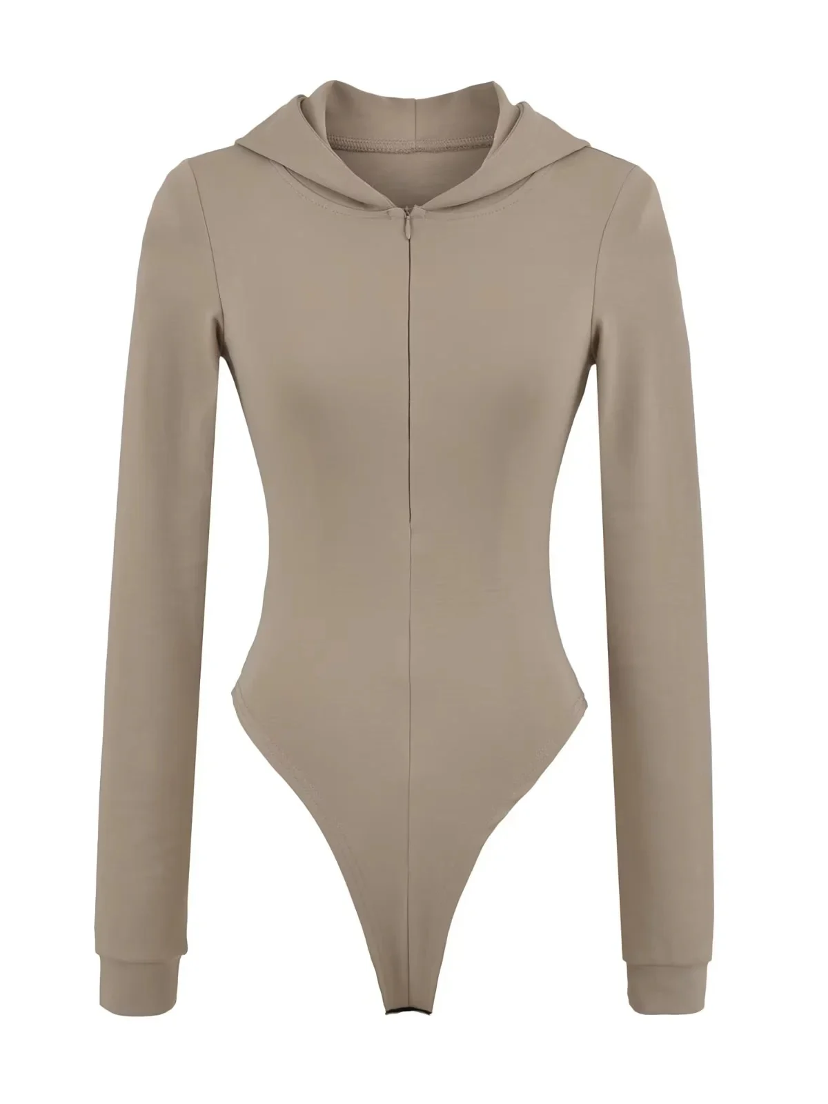 Sexy American Hot Girl Zipper invisível com capuz terno de uma peça feminino cor pura longa Sve camiseta cintura alta mistura de algodão Fa...