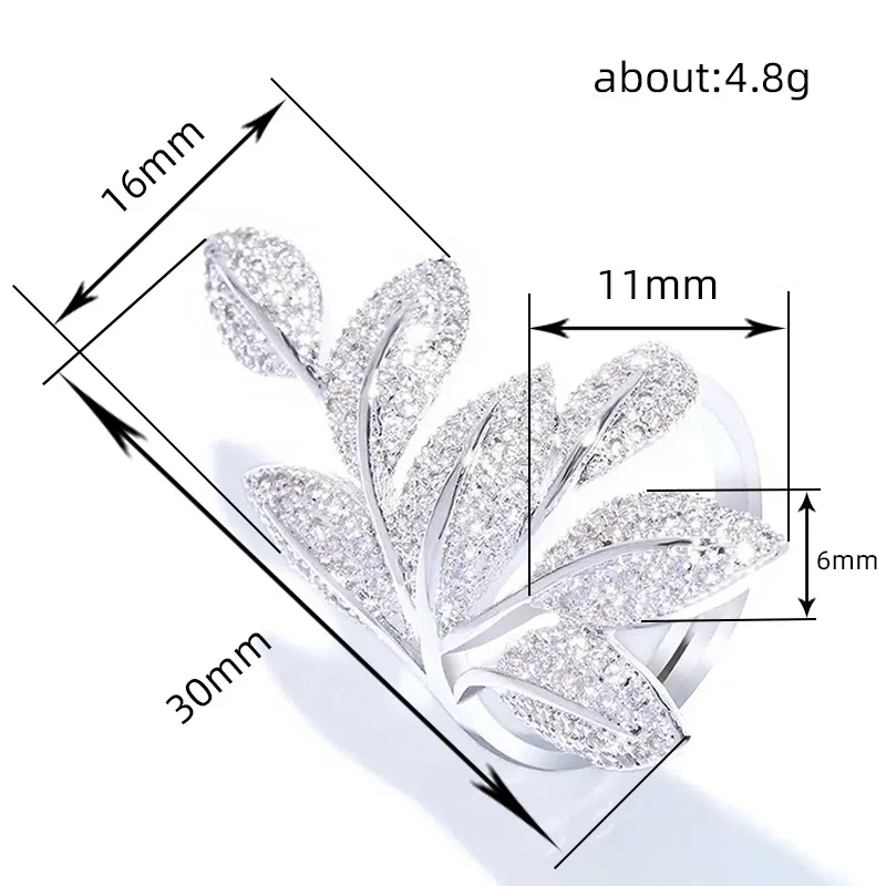 Huitan Bling Bling Leaf Finger Ring for Women Full Paved Sparkling Cubic Zirconia Crystal Rings Wedding Luxury Fashion Jewelry