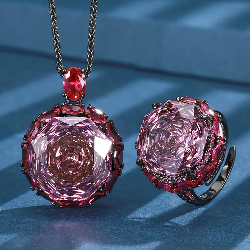 Rose Cut Lab Diamond Pendant Necklace Finger Ring Sparkle 3 Color Big 5A Grade Zircon Pendant Beauty Fashion Jewelry Accessories