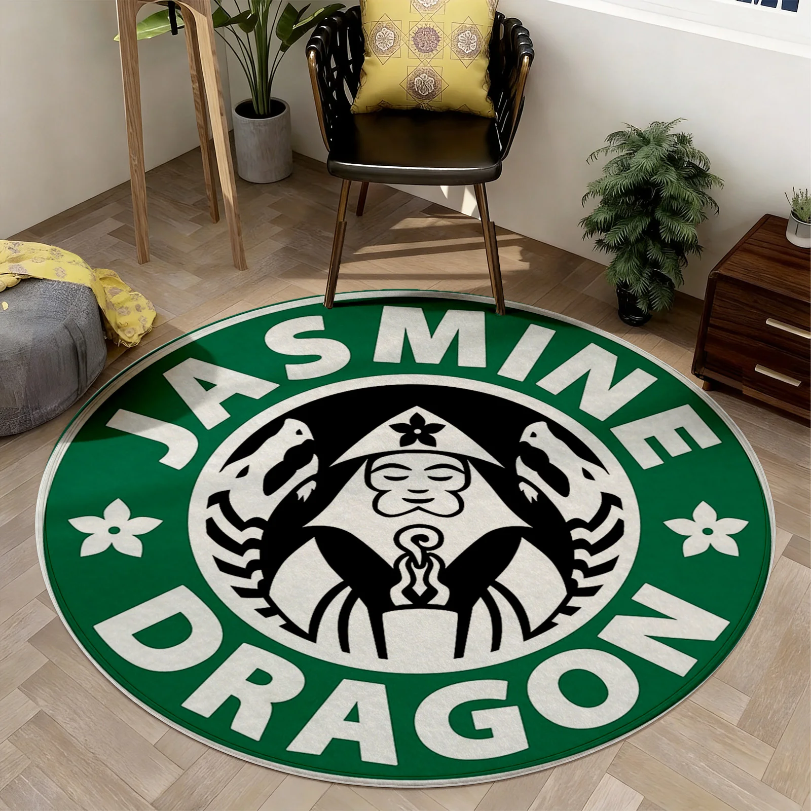 Large Circular Area Rug Dragon Design Modern Bohemian Geometric Floor Mat for Living Room Home Decoration Statement Accent Piece