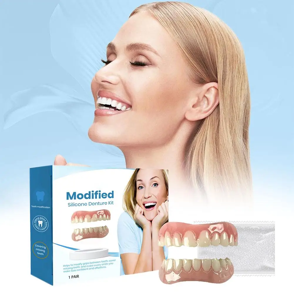 Silicone False Teeth Upper And Lower Veneers Simulated Kit Teeth Denture Care Denture Orthodontic Filling Paste Comfortable H8u0