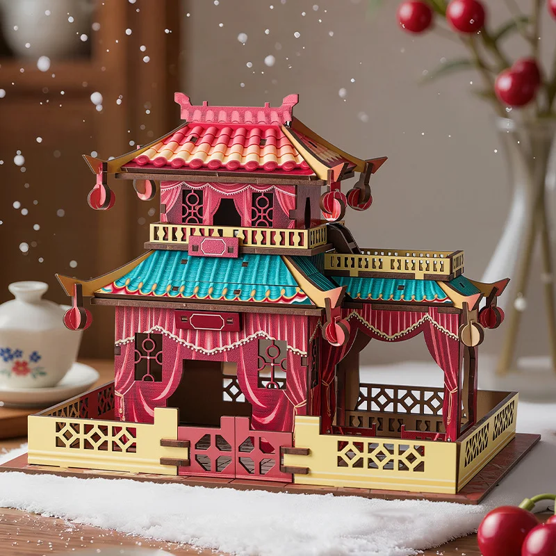 Wooden Chinese Style 3D Puzzle, DIY Assembly Building Model Kit, Traditional Architecture Craft, Educational Toy & Desktop Decor