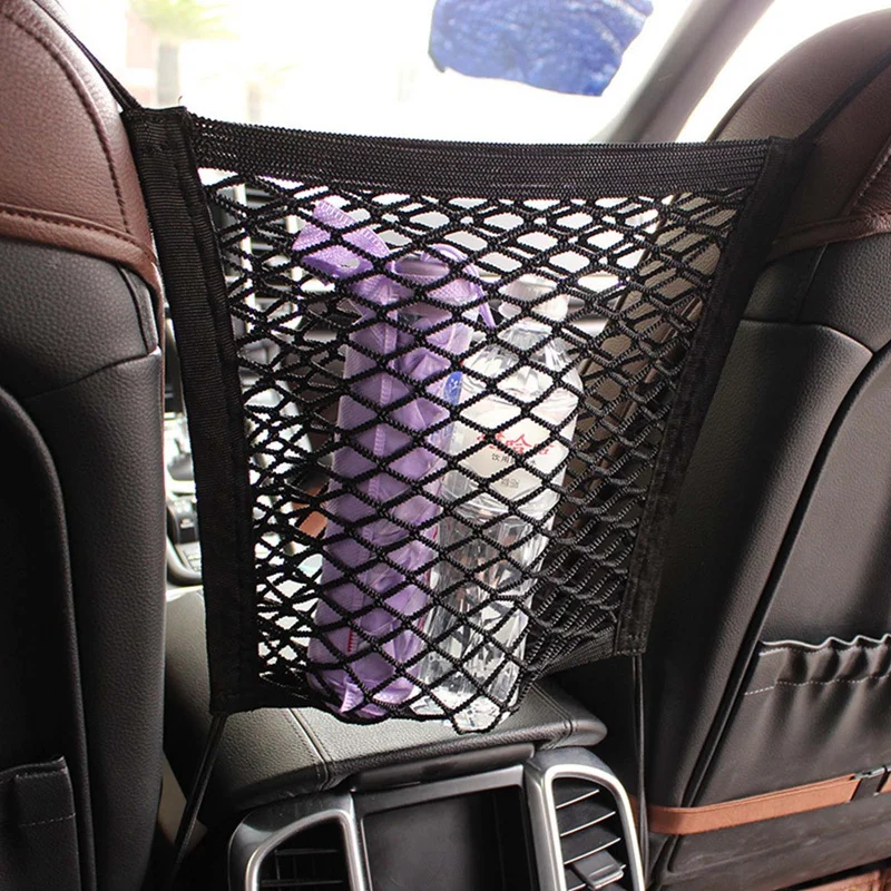 30×25cm Car Storage Net Bag Between Seats Car Divider Pet Barrier Stretchable Elastic Mesh Bag Organizer Auto Car Accessories