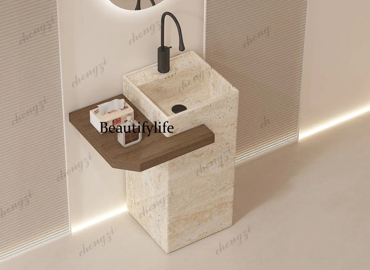 Integrated ceramic cave stone pattern column basin custom size rock slab rack column type, washbasin