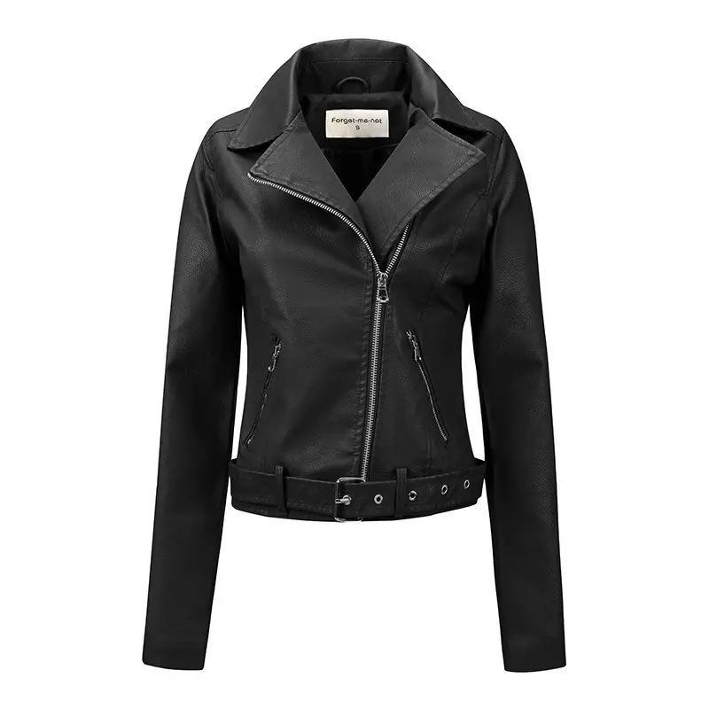 Street Fashion 3D PU Leather Jacket Women's Coat Side Zipper Pocket Thick Synthetic Leather Outerwear Regular Length