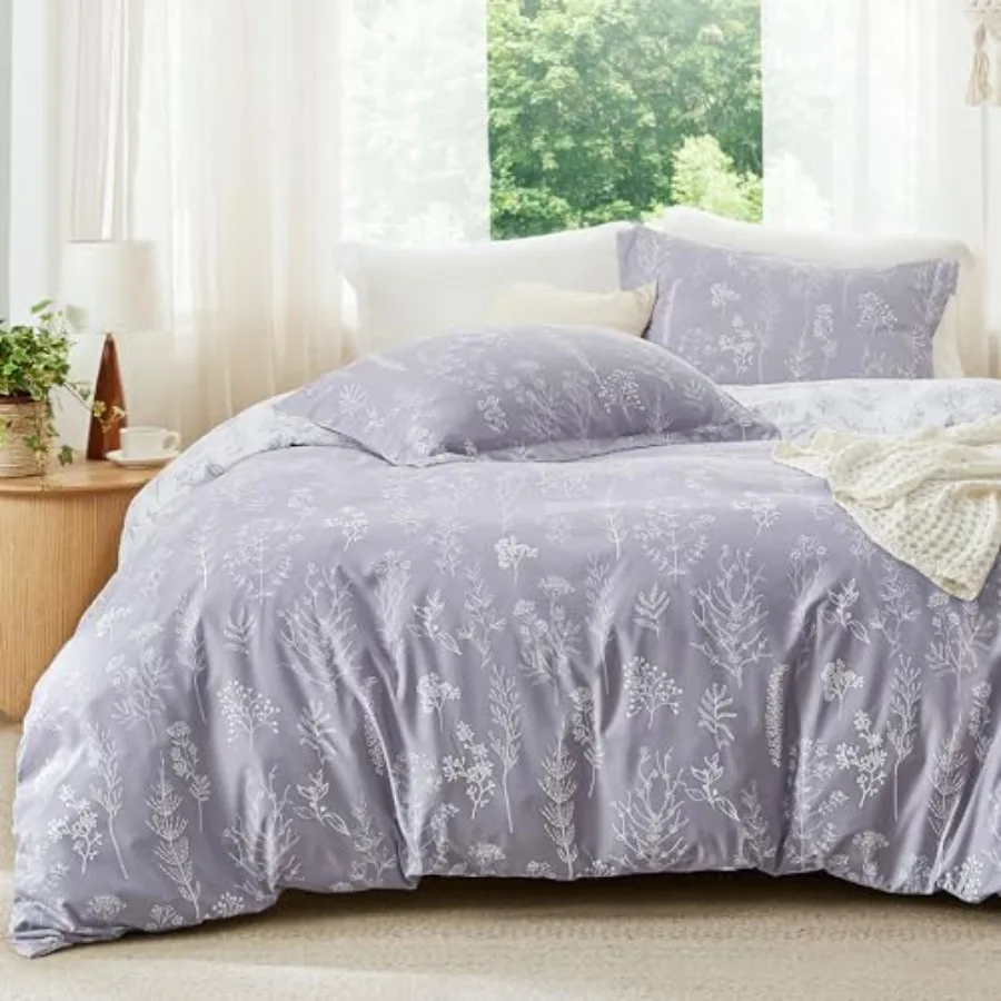 

Comforter Set - Lavender Bed Set, 3 Pieces Cute Floral Bedding, 1 Soft Reversible Botanical Flowers Comforter and 2 Pillow Sham
