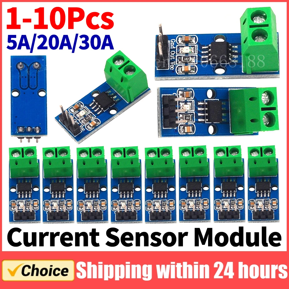 1-10 pces acs712 módulo sensor de corrente detector 5a/20a/30a faixa módulo sensor de corrente de efeito hall