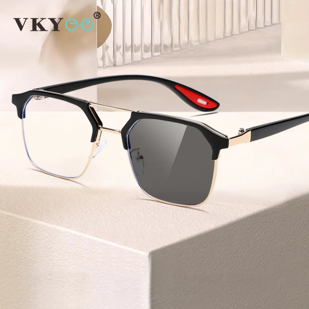 

VKYEE новые ретро персонализированные дизайнерские мужские фотохромные очки для чтения с защитой от синего света могут быть настроены по рецепту 8329