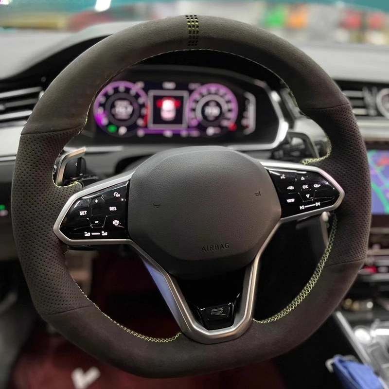 

Hand-Sewn Non-slip Suede Nappa Leather Steering Wheel Cover For VW Golf 8 CC Passat Magotan Tiguan L Lamando Car Accessories