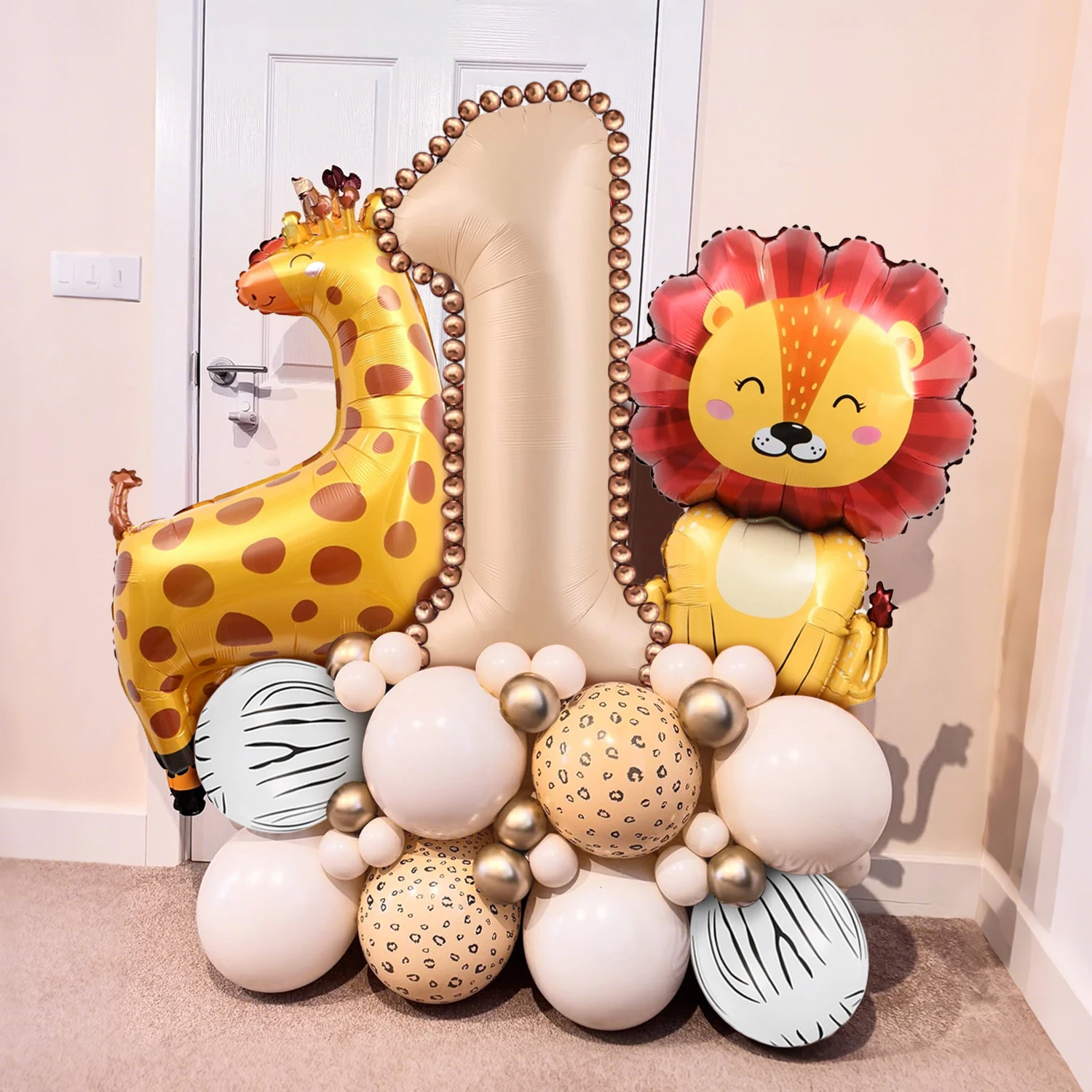 43 Stück Löwe-Giraffen-Luftballons mit wildem Tiermotiv und 32 Zoll karamellfarbenen digitalen Luftballons, Zoo-Themen-Geburtstags-Dschungel-Party-Dekoration