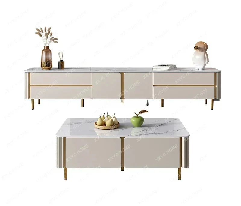 

Simple modern light luxury rock slab coffee table TV cabinet combination