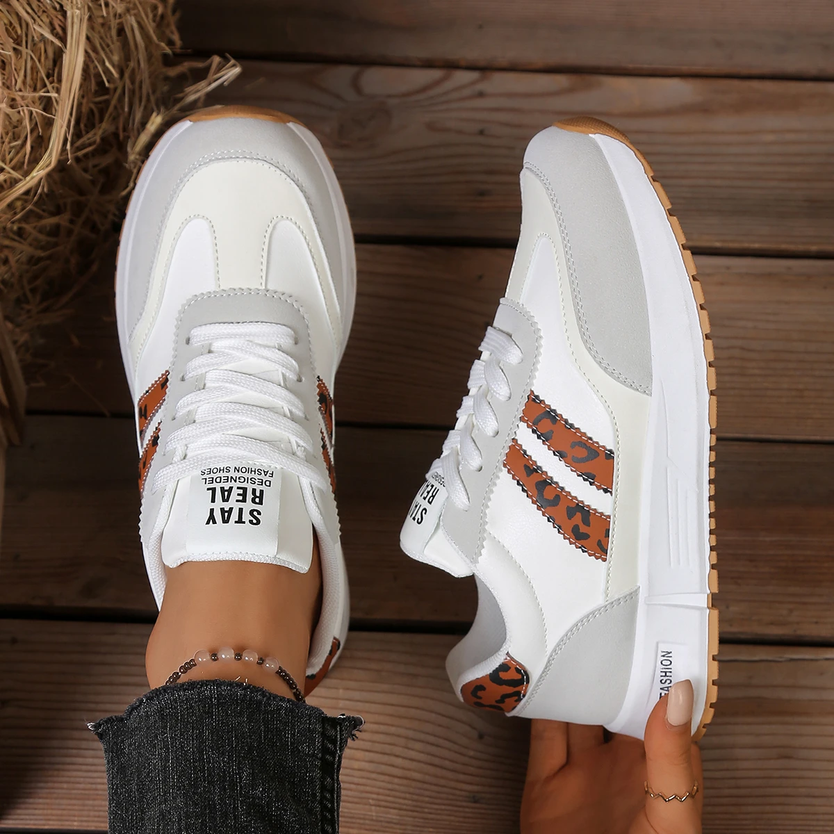 

Женские кроссовки с леопардовым принтом, повседневная спортивная обувь на плоской подошве с круглым носком, весенние кроссовки, женская модная дизайнерская обувь, женская обувь 33 размера