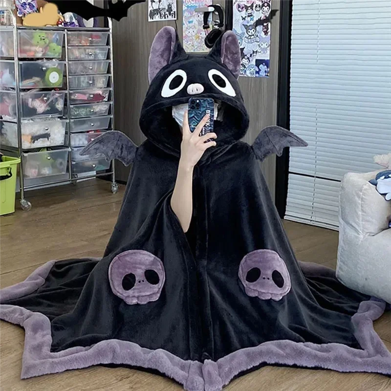 ABLJ Cute Halloween Wearable Blanket Hoodie For Halloween Cosplay Soft Hooded Bat Cape