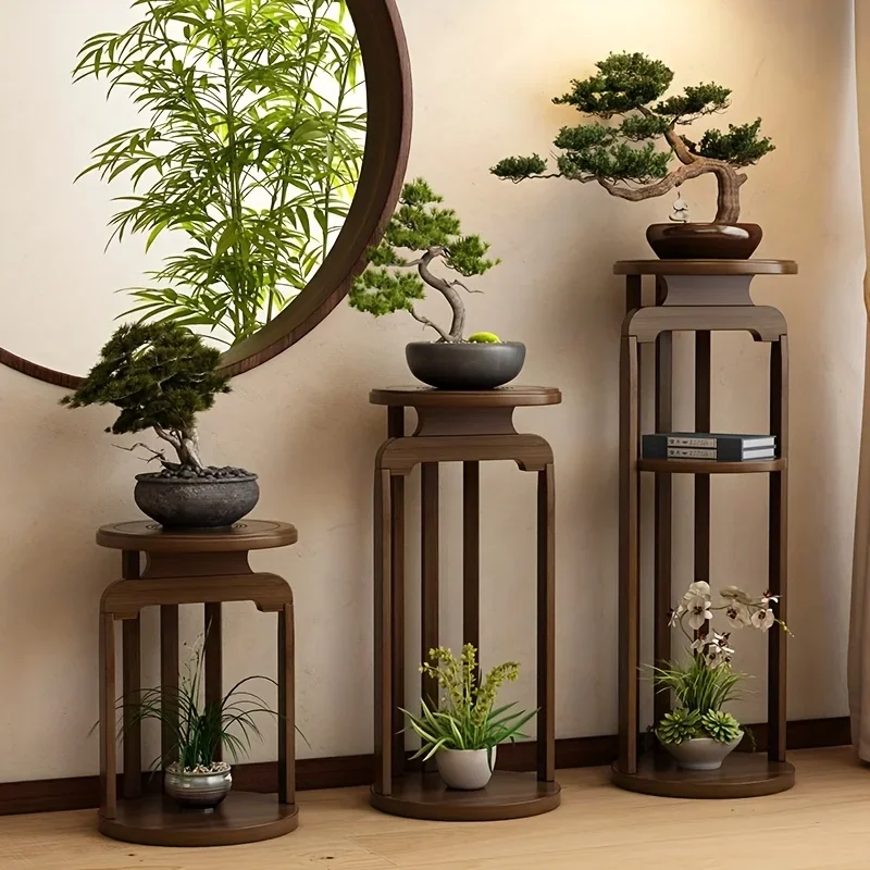 Model of A Round Flower Stand for The Living Room, Featuring A Chinese-Style Display Rack for Vases and Pots.