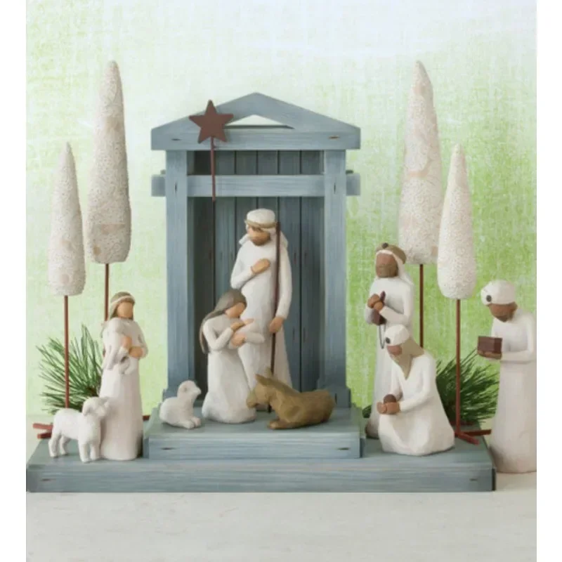 Holy Family Figurine Easter Religious Jesus Nativity Set Hand-painted Statue Ornaments Room Crafts Home Decoration