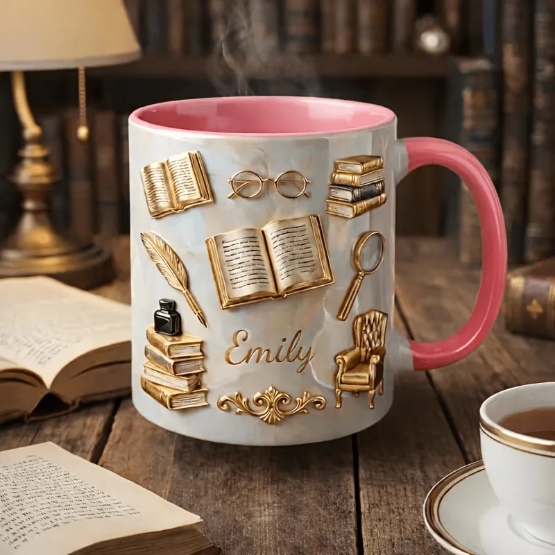 Nieuwe keramische mok, een creatief cadeau met een 2D-afbeelding, geschikt als decoratie voor boeken, koffiemok of waterbeker.