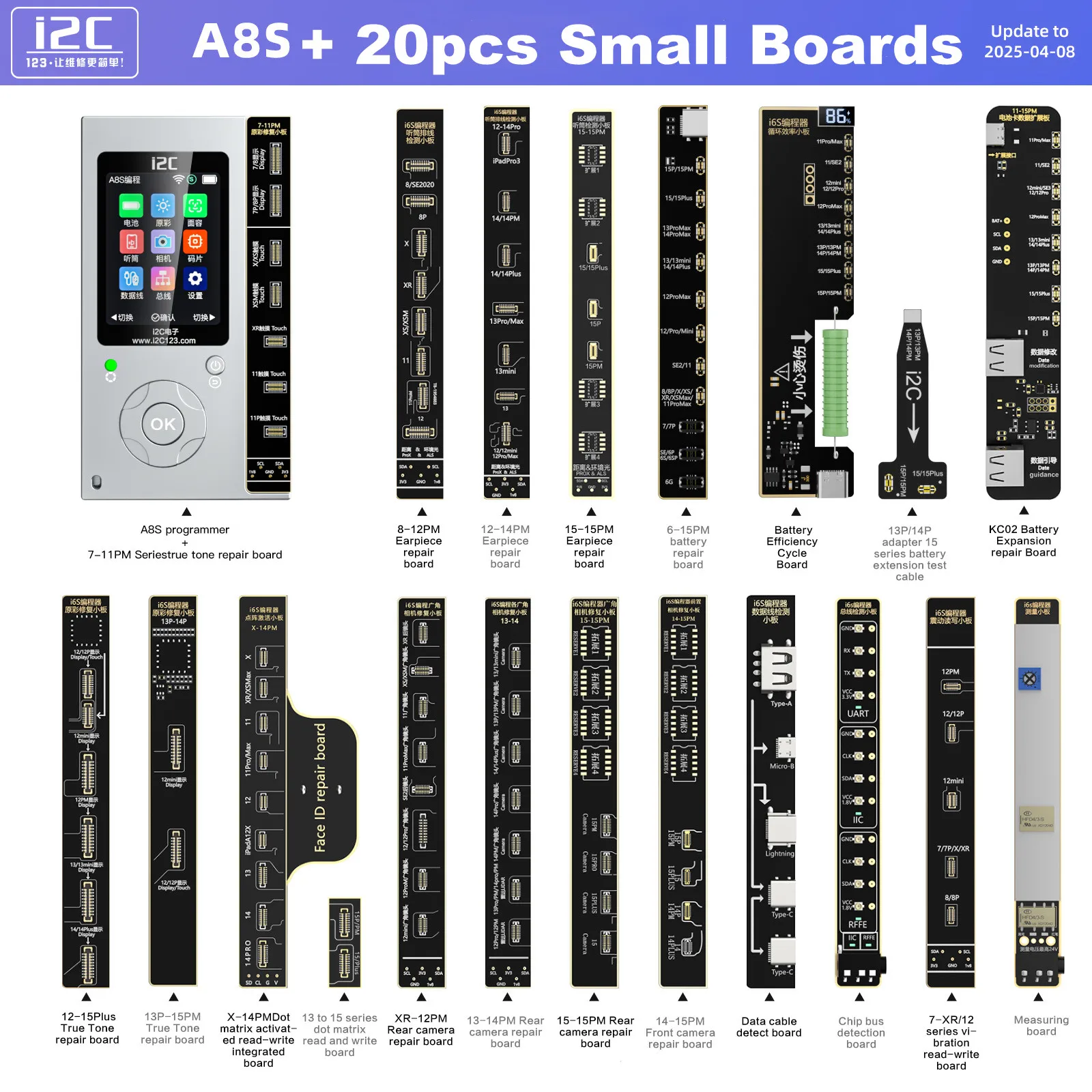 i2C A8S Intelligent Programmer for IPhone 6 -15 Pro Max Non-Removal Camera Pop-up Window Repair Face ID Battery True Tone Fix