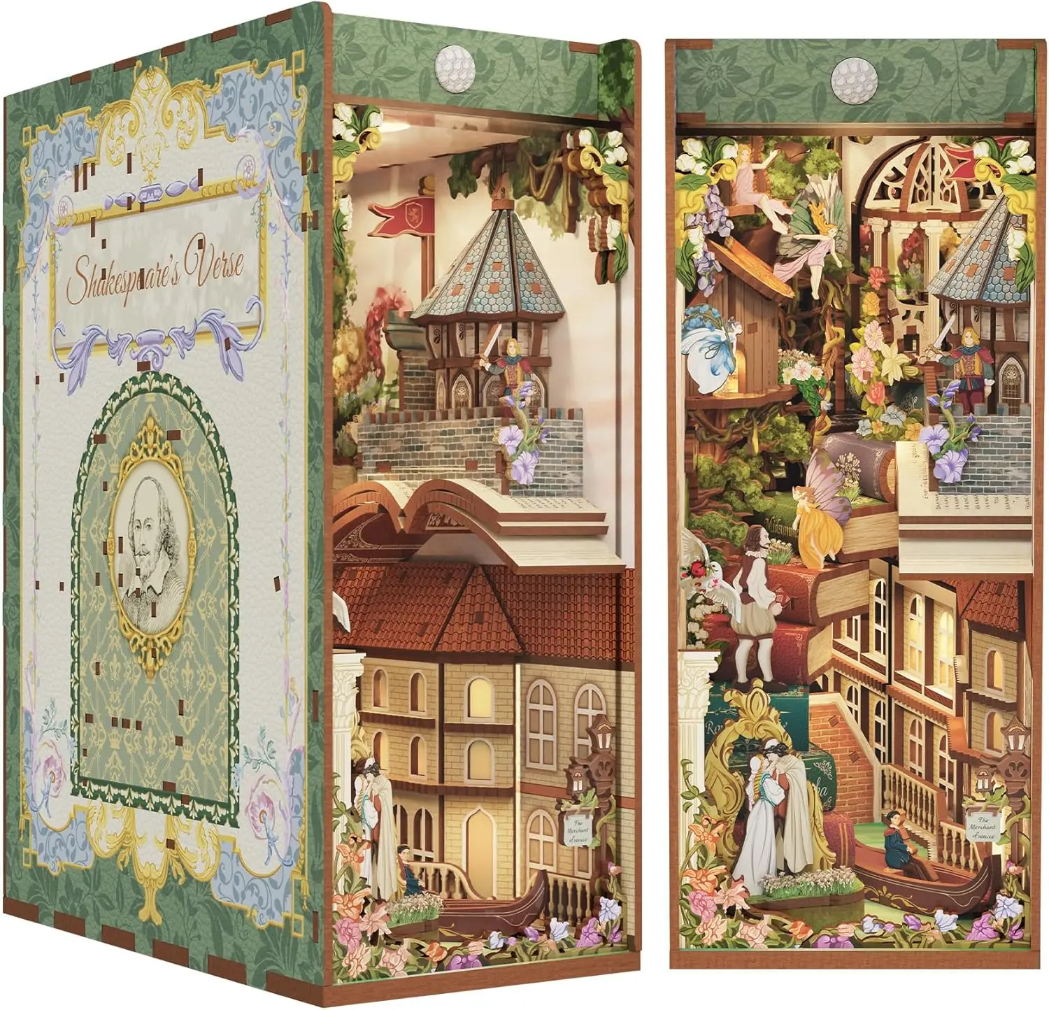 British Library DIY Book Nook Kit, Shakespeare 3D Wooden Puzzle for Adults, Miniature House Kit Booknook Bookshelf Insert Decor
