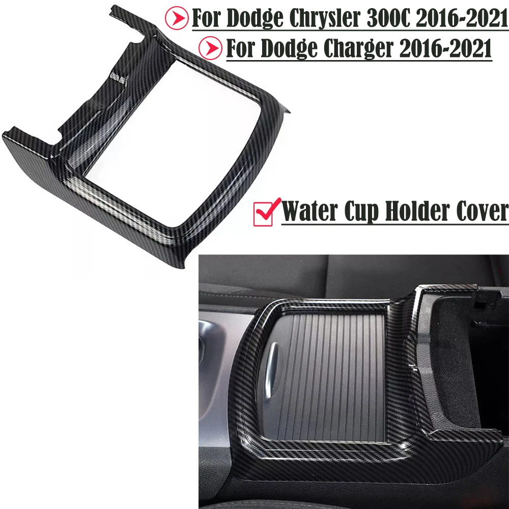 

Black Carbon Fiber Central Control Water Cup Holder Cover For Dodge Charger/Chrysler 300C 2016-2021 Trim ABS Protective Moulding