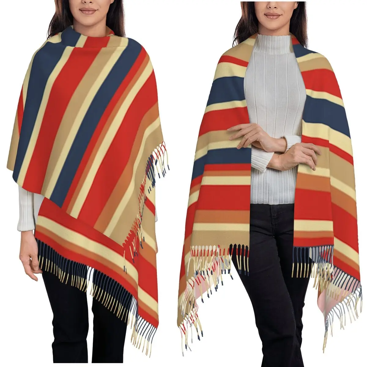 

Шарф с узором в вертикальную и горизонтальную полоску, шарфы с кисточками для женщин, мягкая шаль и накидки, большая осенне-зимняя шаль
