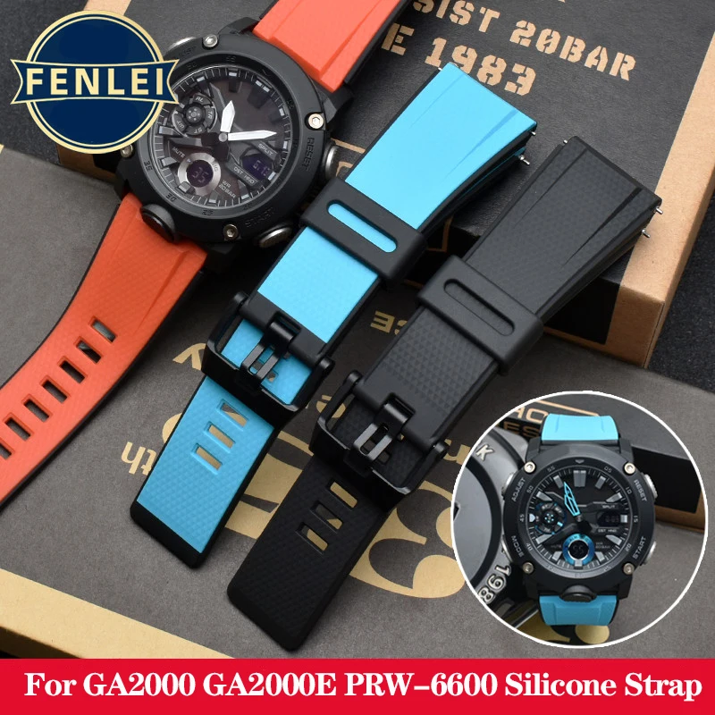 24mm Watchband For Casio Resin Strap GA2000 PRG-600 PRW-6600 PRG-650 GA-2000 Waterproof Sport Silicone Watch Bracelet Blue Black