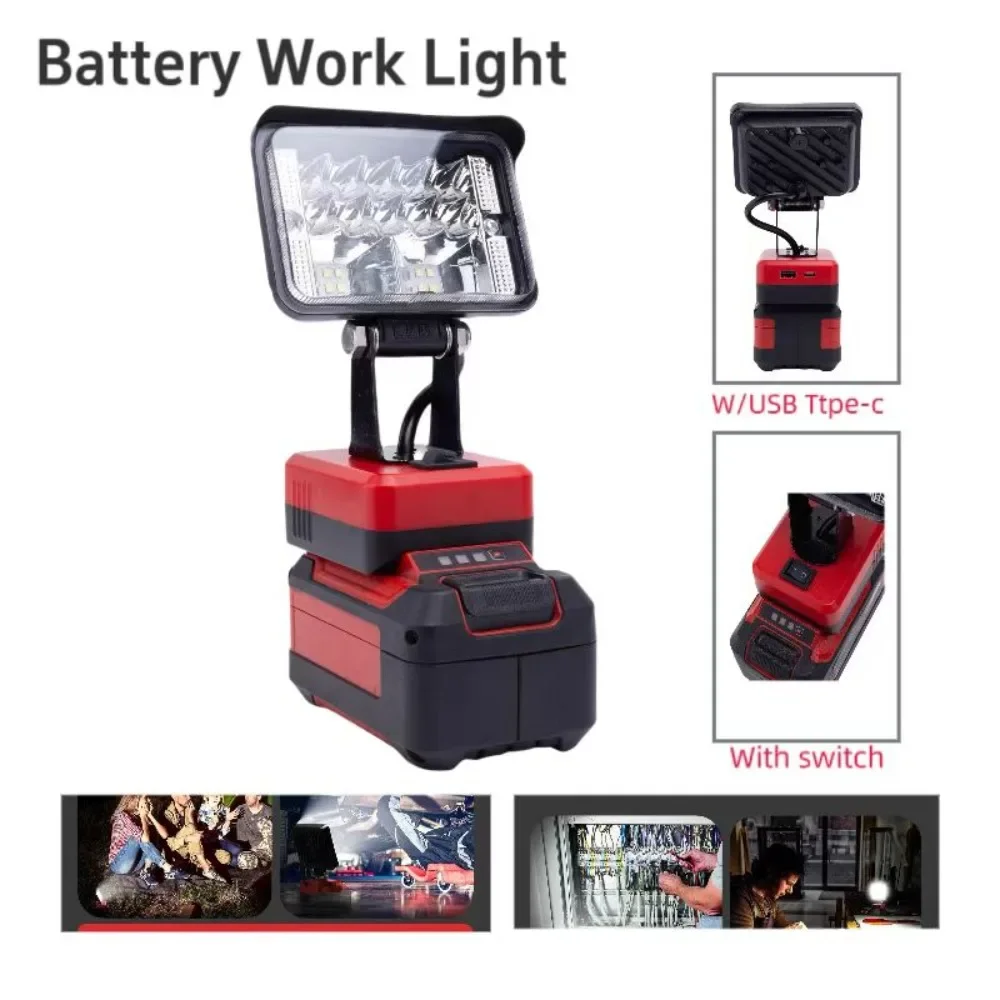 

12W Wireless Portable LED Work Light For Ozito Einhell 18V Battery Tool Floodlight Flashlight With USB And C-type Charging Port