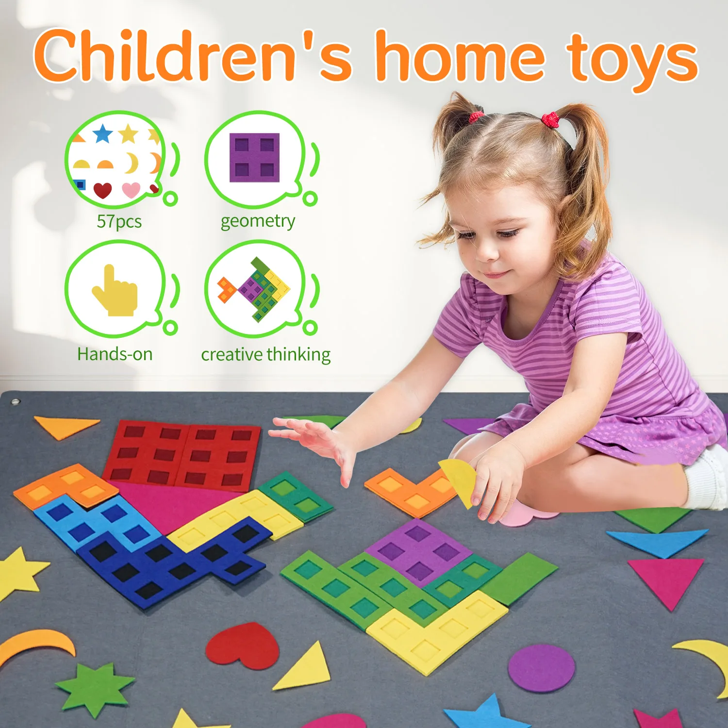 57 children's geometric figure felt puzzle toy set, classroom interactive learning sensory activity teaching tangram game