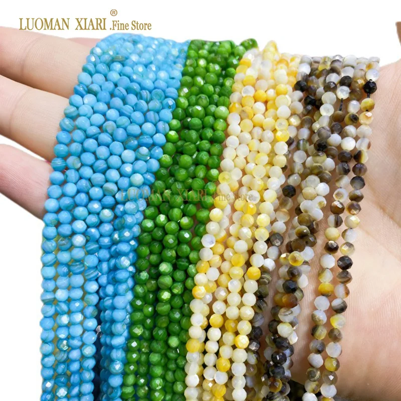 2 3 4MM Mother of Pearl Natural Faceted Shell Beads Loose Round Spacer Beads  for Jewelry Making Diy Bracelet Earrings 15''