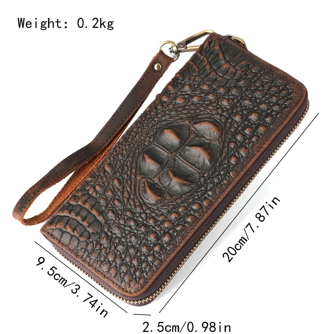 Leather Cowhide Men's Handbag Mobile Phone Bag Crazy Horse Retro Embossed Crocodile Wallet Wallet