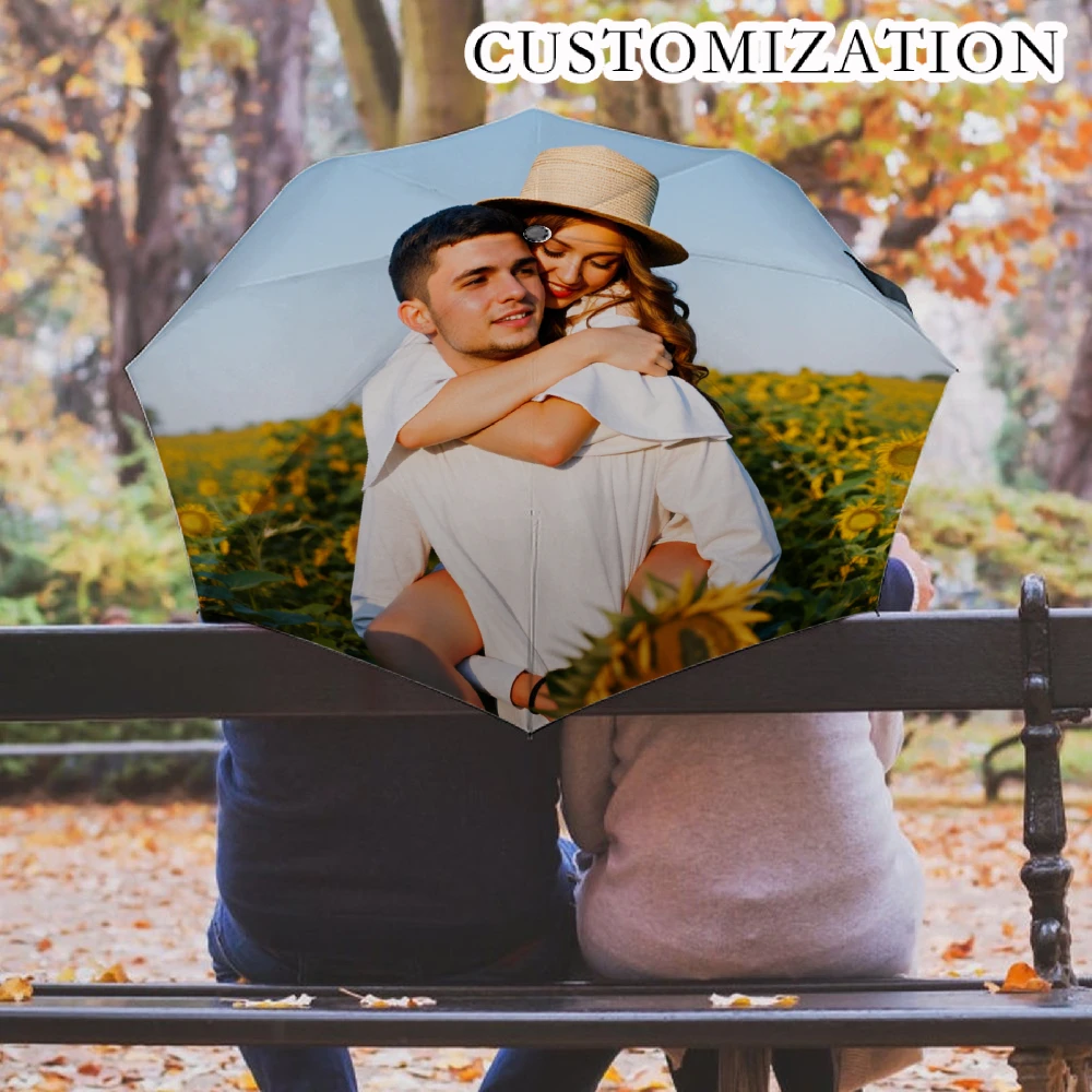 Custom Print Folding Umbrella, Personalized Pattern Photo Customized Compact Travel Umbrella, Windproof Water Repellent UPF50+