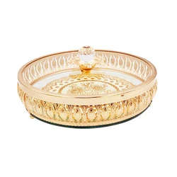 Creative Glass Storage Jar Openwork Metal Fruit Bowl with Lid Home Jewelry Cosmetics Aromatherapy Storage Tray Home Décor Gifts