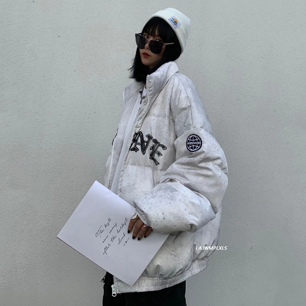 Winter Jacket women 2023 Letter Embroidery Badge Streetwear Warm Thick Zipper Harajuku All-match Parka Jackets Coat