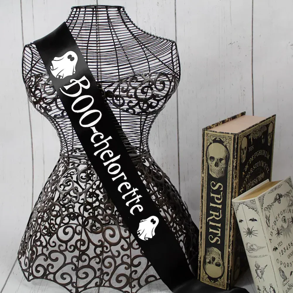 

BOO-chelorette Ghost Black Sash Gothic Bachelorette Party Bridal Ribbon Halloween Wedding Supplies Bridal Shower Gifts Accessory