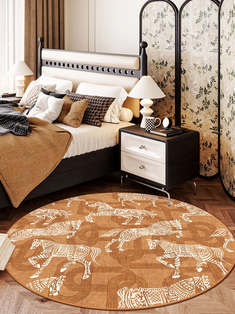 Japanese Style Carpets for Living Room Round Bedroom Decor Rug Soft Dressing Table Floor Mat Home American Style Yellow Carpet