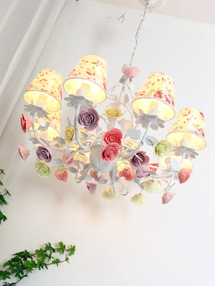 Romantic Ceramic  floral Chandelier lustre Led Hanging Light Nordic Retro Chandeliers For kitchen Bar Bedroom Dining life light