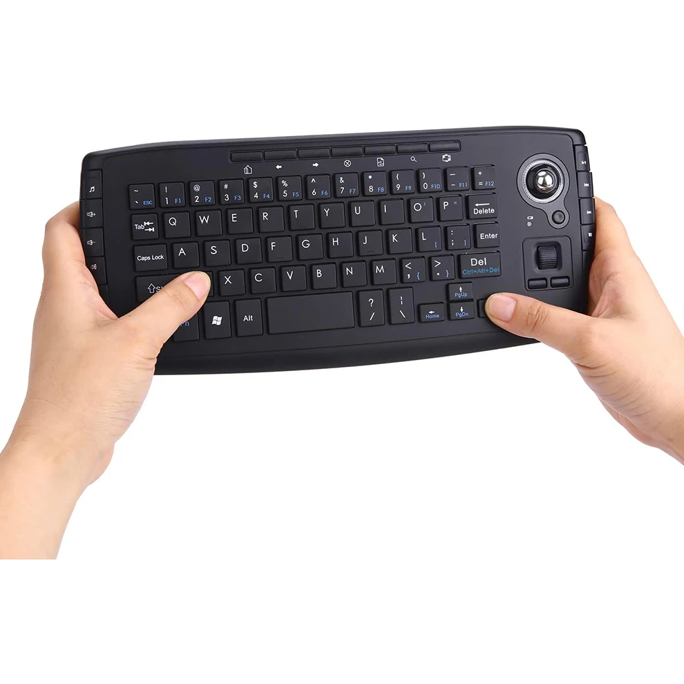 Multimedia 2.4Ghz Wireless Mini Keyboard with Trackball Mouse Scroll Wheel for PC Mac Android Tv Box, Remote Controller