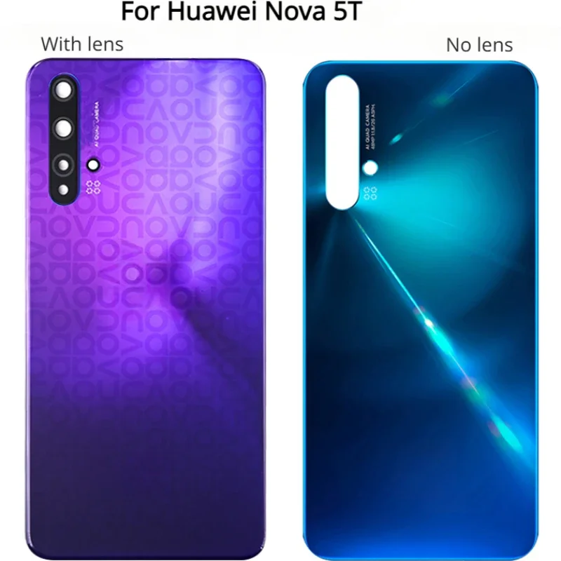 

Для Huawei Nova 5T Стеклянная задняя крышка аккумулятора Задняя дверь, 3D стеклянная панель, корпус, стеклянный объектив камеры, замена клея, новинка