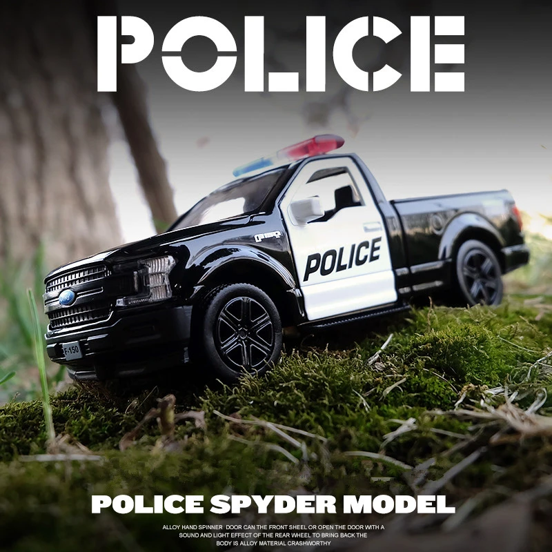 1:36 Ford pickup Raptor Alloy Police Toy Car Model Diecast Simulation Metal Police Model Toy Car Collection PulL Back F155