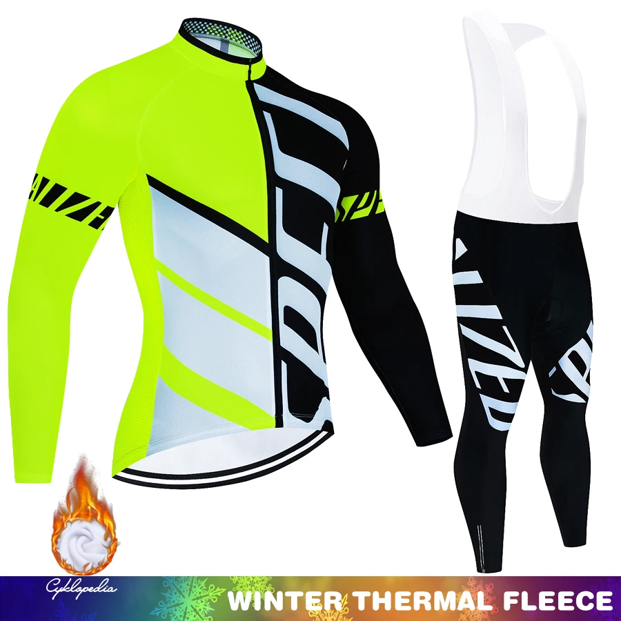 2024 Winter Thermal Fleece Set Cycling Clothes Mens Jersey Suit Sport Riding Bike MTB Clothing Bib Pants Warm Sets Ropa Ciclismo