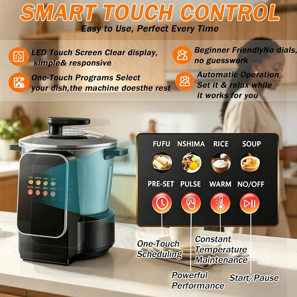 Electric Automatic Fufu Pounding Machine with Heating Mashing Professional Food Processor 6L Stainless Steel for Kitchen Use