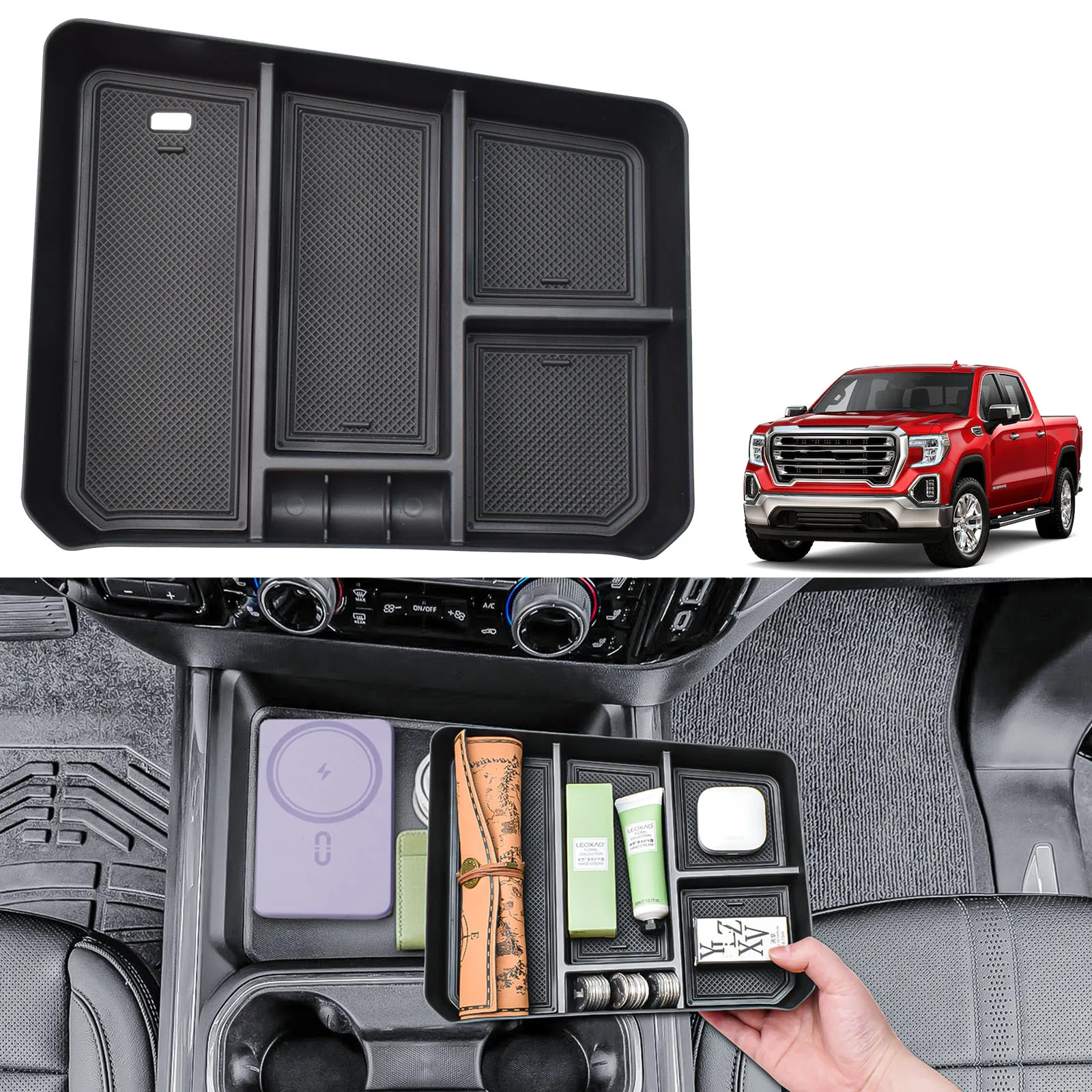 

Middle Center Console Organizer Tray for 2024-2025 2026 Chevy Silverado 2500HD/3500HD Full Console with Bucket Seat Storage Box