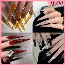Xxl Extra Long Cuspidal Stiletto Solid Color Transparent Handmade Fakenail Euro-American Spice Full Cover Nail Party Stickers
