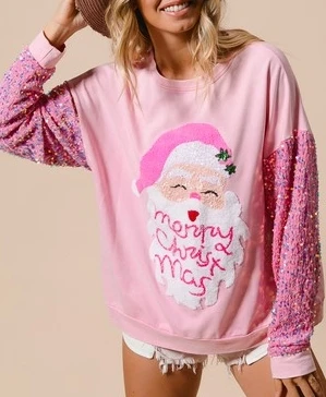 

Autumn Winter Fashion New Christmas Hoodie Sweet Sequined Sleeves Versatile Top Christmas Long Sleeved Hoodie for Women