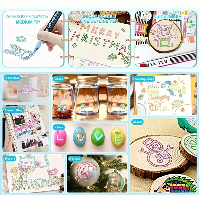 

8/12 Colors Double Line Pen Outline Paint Marker Pens Diy Album Scrapbooking Metal Marker Highlighter Drawing Painting Doodling